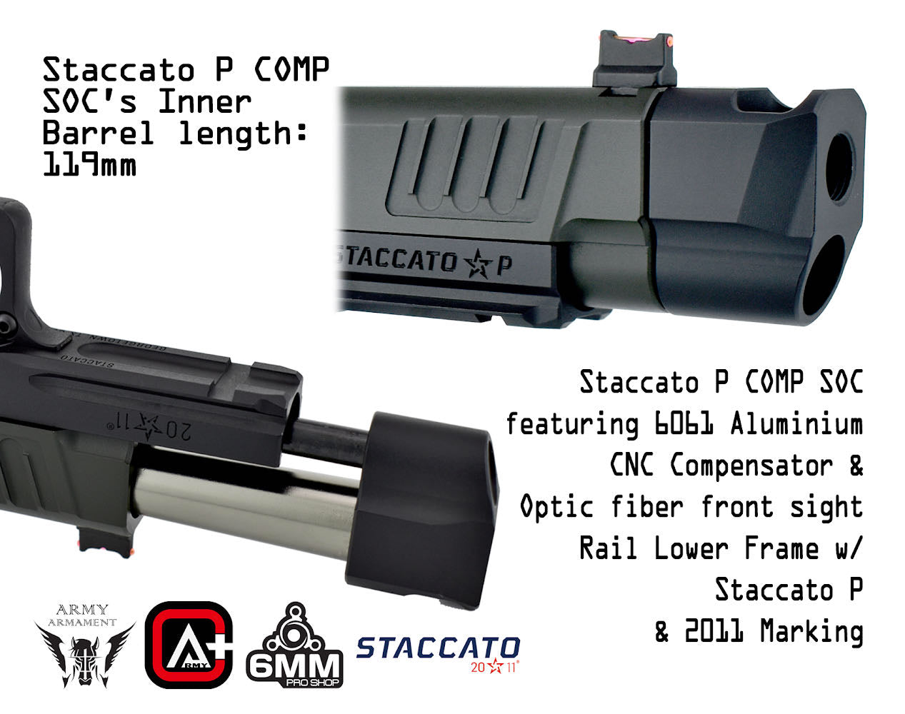 Army Armament Deluxe Ver. Licensed Staccato P Comp 2011 Airsoft Gas Blowback Pistol | Army Armament