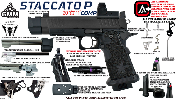 Army Armament Deluxe Ver. Licensed Staccato P Comp 2011 Airsoft Gas Blowback Pistol | Army Armament