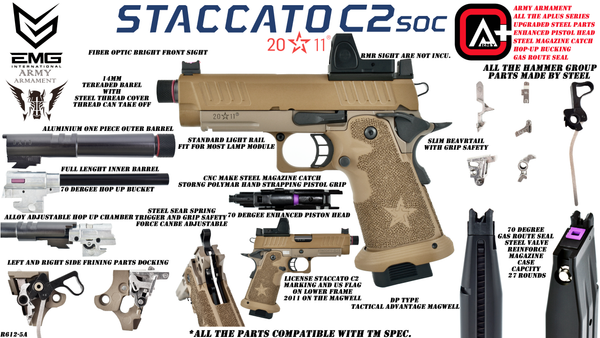 Army Armament Deluxe Ver. Licensed Staccato C2 2011 Airsoft Gas Blowback Pistol - FDE | Army Armament