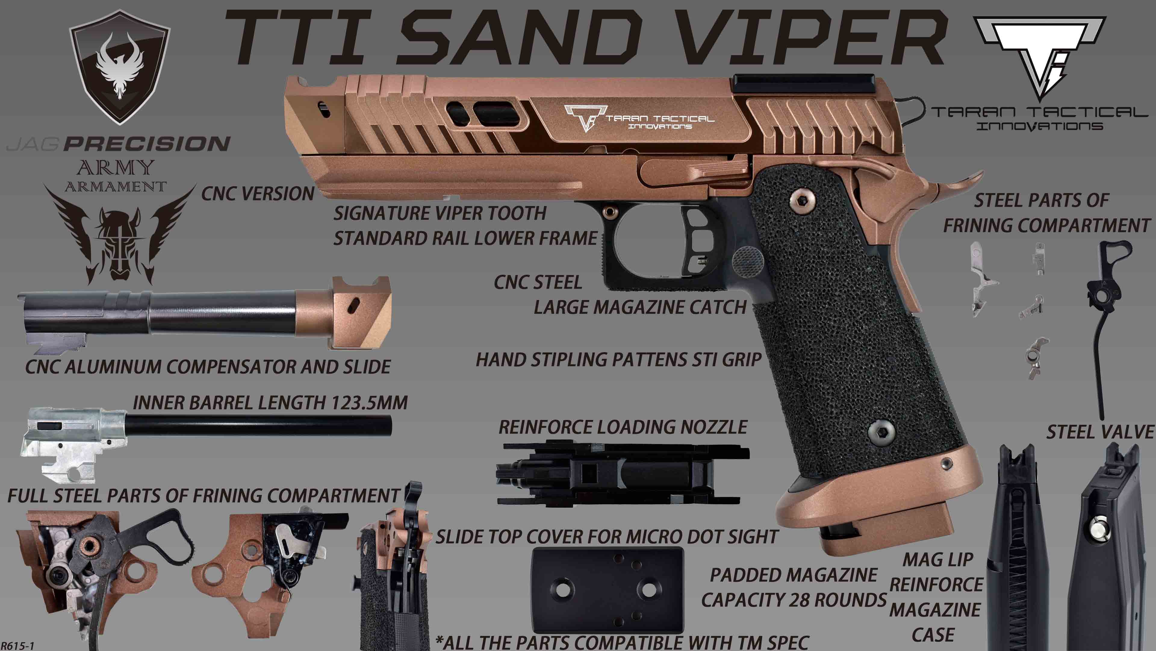 Army Armament Deluxe CNC Ver. TTI Licensed Sand Viper Airsoft Gas Blowback Pistol | Army Armament