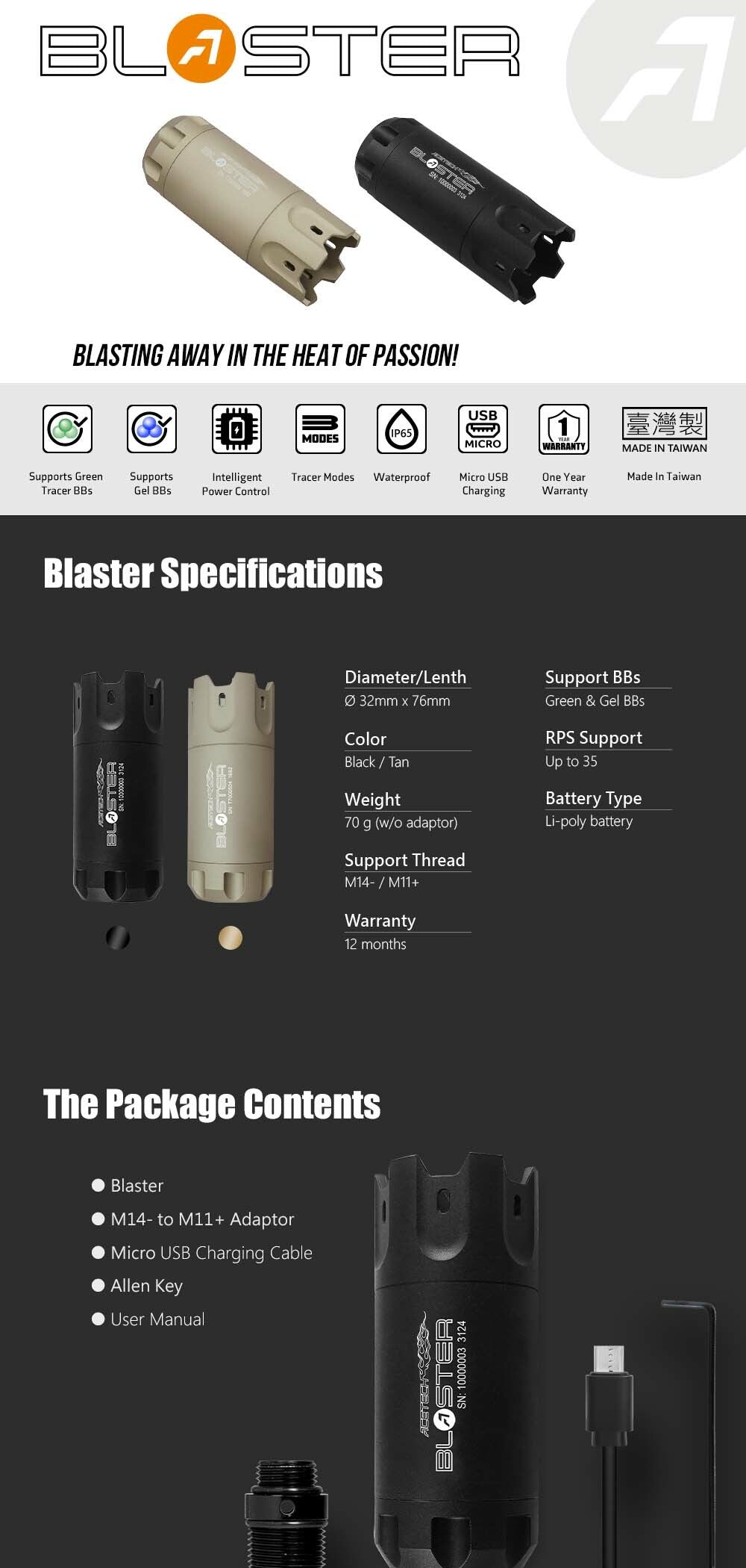 AceTech Blaster Compact Rechargeable Tracer Unit - Black | Acetech