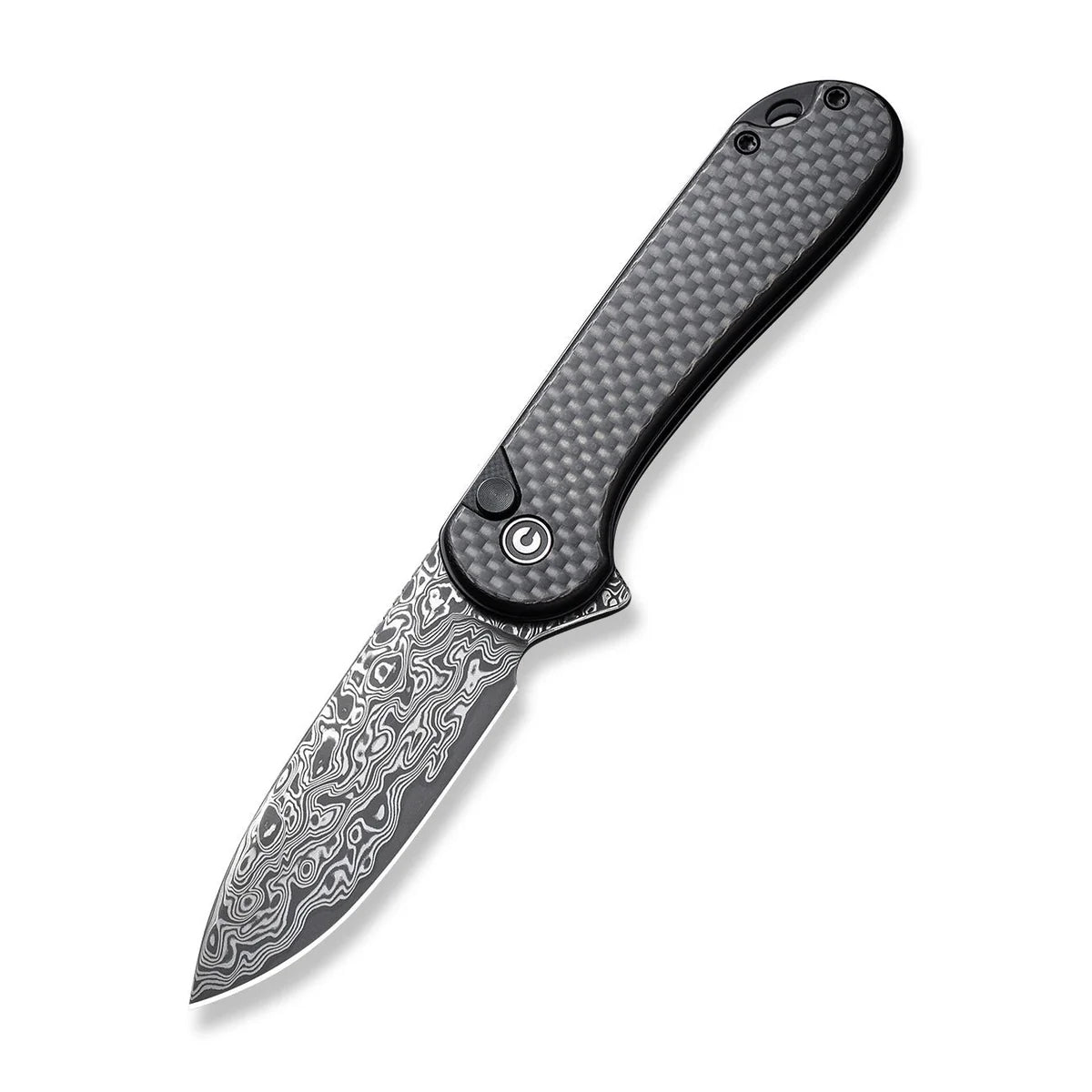 Civivi C18062PB-DS1 Button Lock Elementum II Flipper Knife w/ Carbon Fiber Handle – Damascus Steel