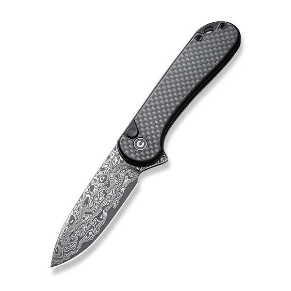 Civivi C18062PB-DS1 Button Lock Elementum II Flipper Knife w/ Carbon Fiber Handle – Damascus Steel