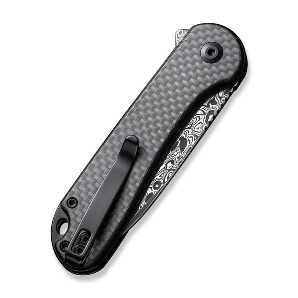 Civivi C18062PB-DS1 Button Lock Elementum II Flipper Knife w/ Carbon Fiber Handle – Damascus Steel