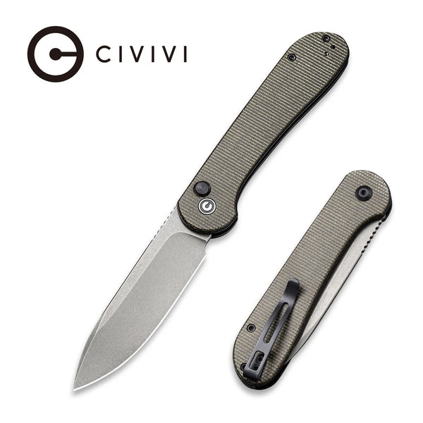 Civivi C2103C Elementum Button Lock Folding Knife w/ Dark Green Micarta Handle – 14C28N Sandvik Steel