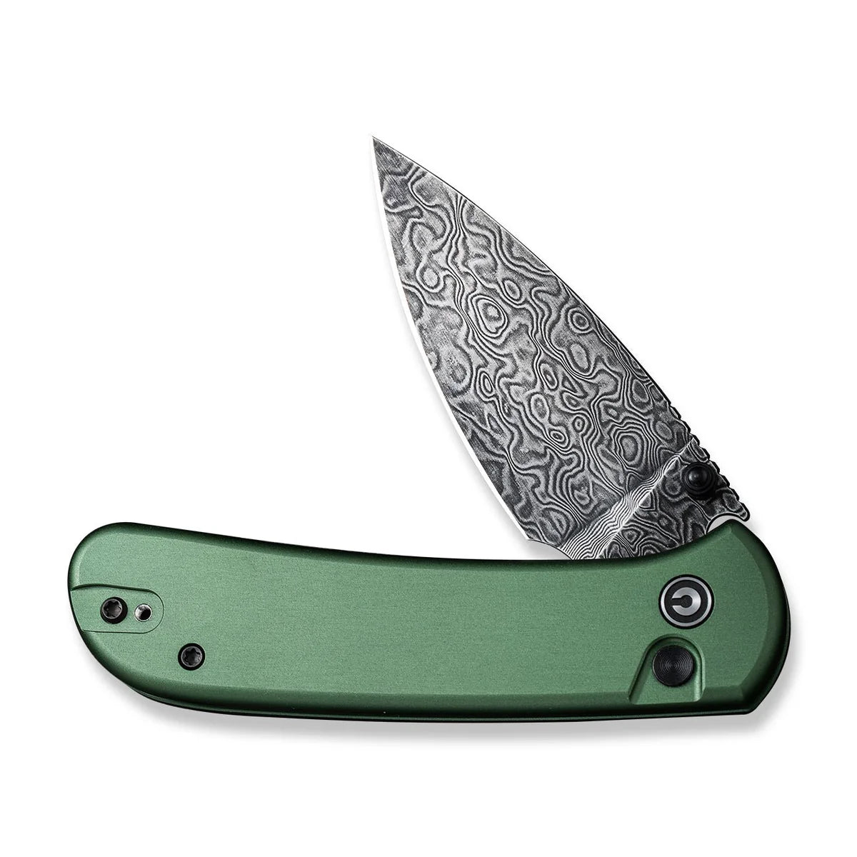 Civivi C22030E-DS1 Qubit Folding Knife w/ Green Aluminum Handle – Damascus Steel