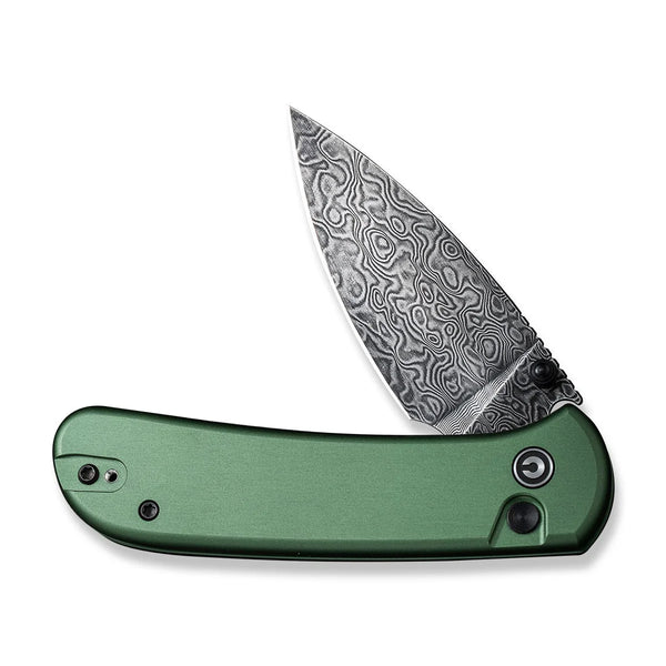 Civivi C22030E-DS1 Qubit Folding Knife w/ Green Aluminum Handle – Damascus Steel