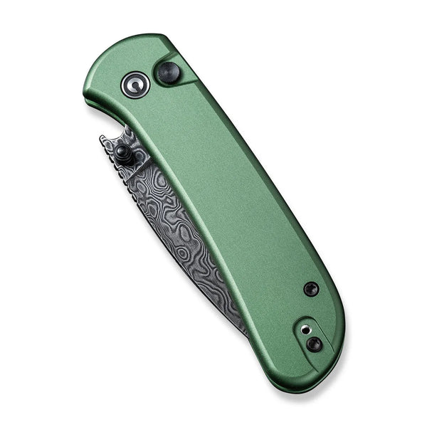 Civivi C22030E-DS1 Qubit Folding Knife w/ Green Aluminum Handle – Damascus Steel