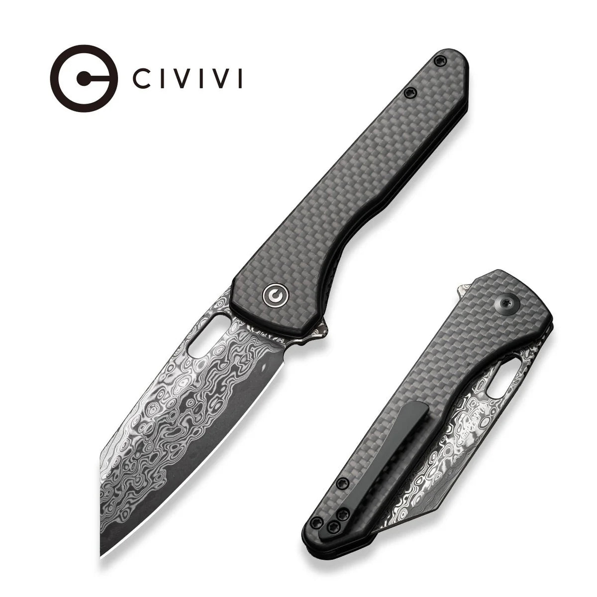 Civivi C23060-DS1 Nugz Flipper Folding Knife w/ Carbon Fiber & G10 Handle – Damascus Steel
