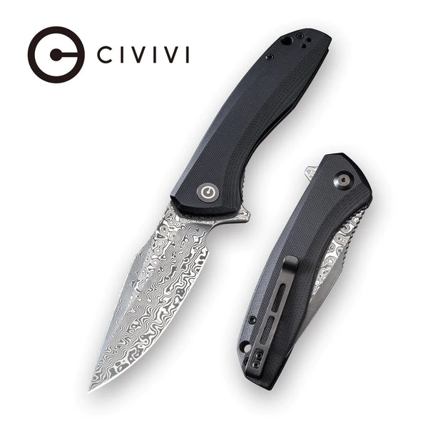 Civivi C801DS Baklash Flipper Folding Knife – Damascus Blade w/ Black G10 Handle | Civivi Knives