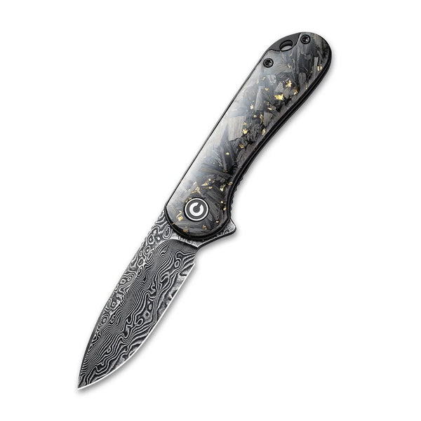 Civivi C907C-DS1 Elementum Folding Knife w/ Shredded Carbon Fiber & Golden Flakes Handle – Damascus Steel