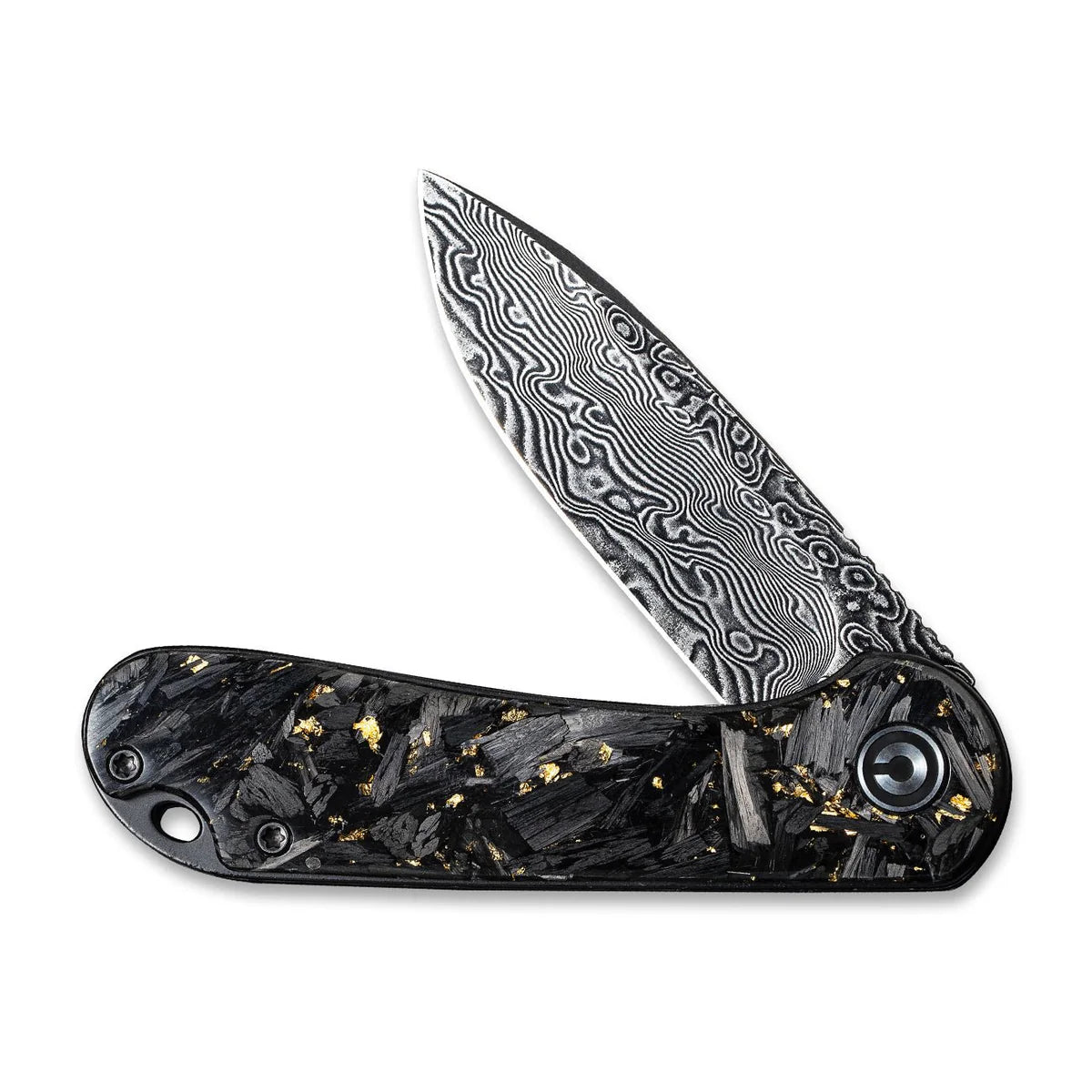 Civivi C907C-DS1 Elementum Folding Knife w/ Shredded Carbon Fiber & Golden Flakes Handle – Damascus Steel