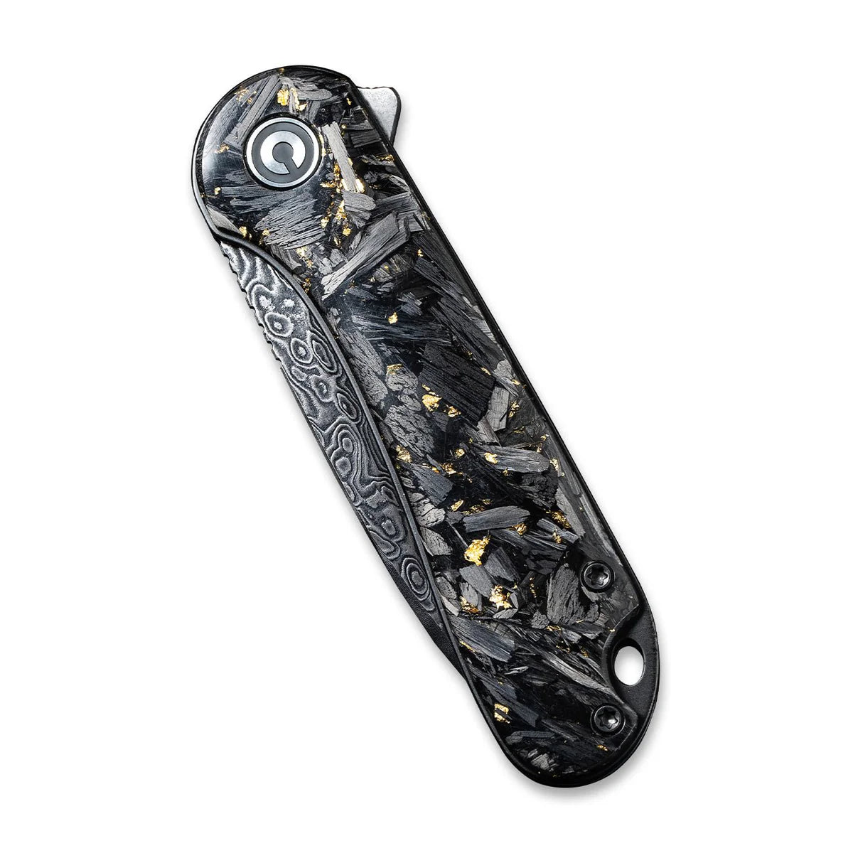 Civivi C907C-DS1 Elementum Folding Knife w/ Shredded Carbon Fiber & Golden Flakes Handle – Damascus Steel