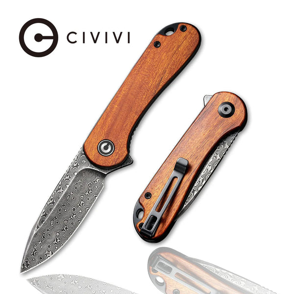 Civivi C907DS-2 Elementum Flipper Folding Knife w/ Wooden Handle – Damascus Steel