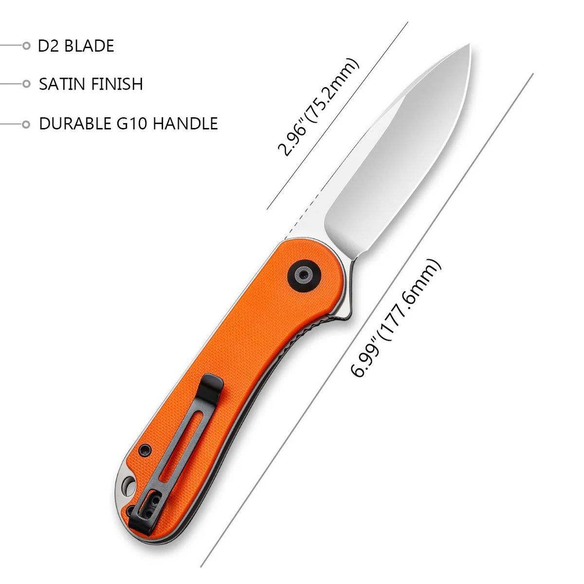 Civivi C907R Elementum Folding Knife w/ Orange G10 Handle - D2 Steel