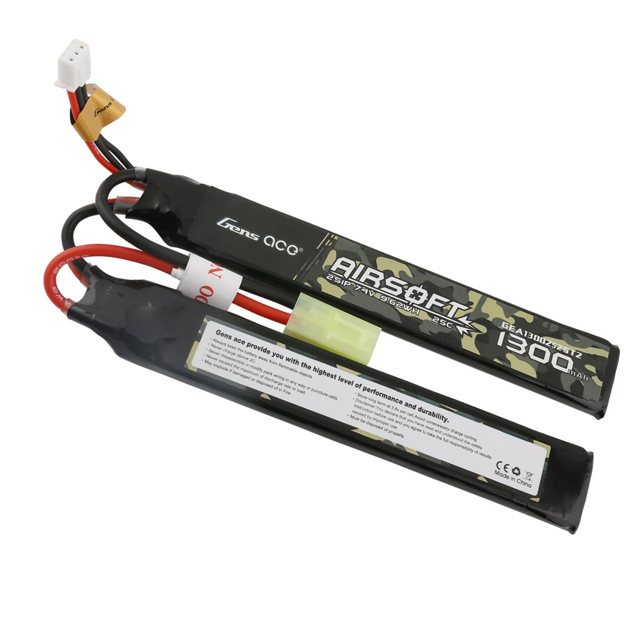 Gens Ace 7.4v 1300mAh 2S 25C LiPo Battery – Nunchuck Style
