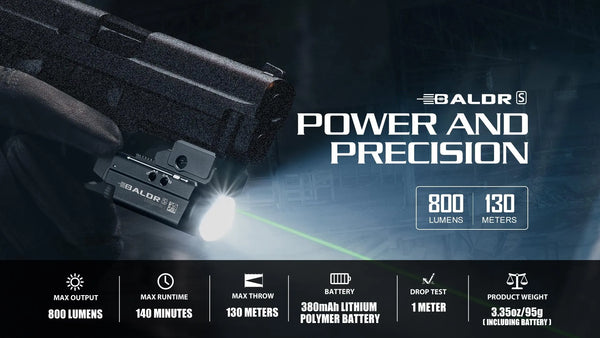 Olight Baldr S Tactical Flashlight/Laser – 800lumens Black