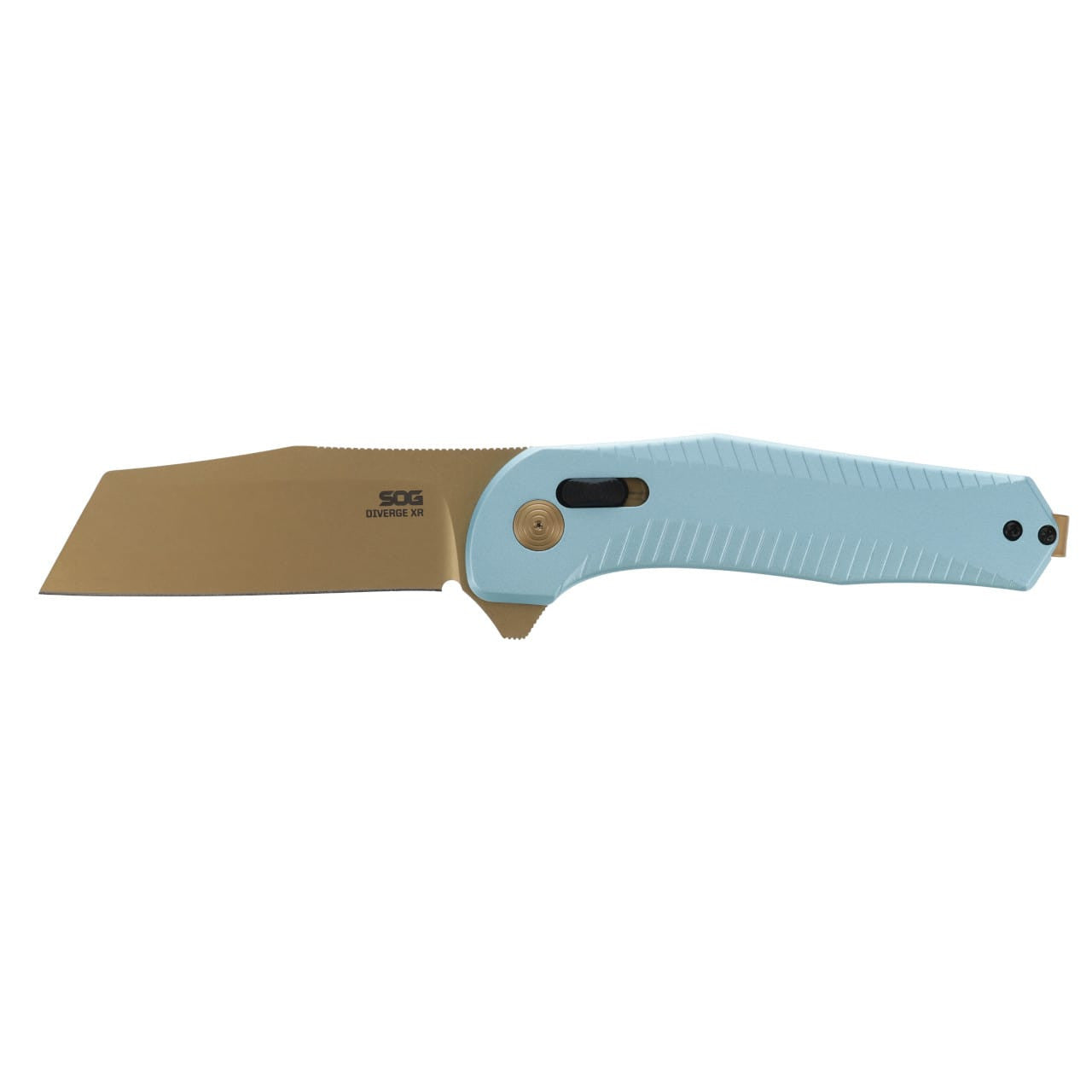 SOG Diverge XR Folding Knife w/ Light Blue 6061 Aluminum Handle – Gold D2 Steel Blade
