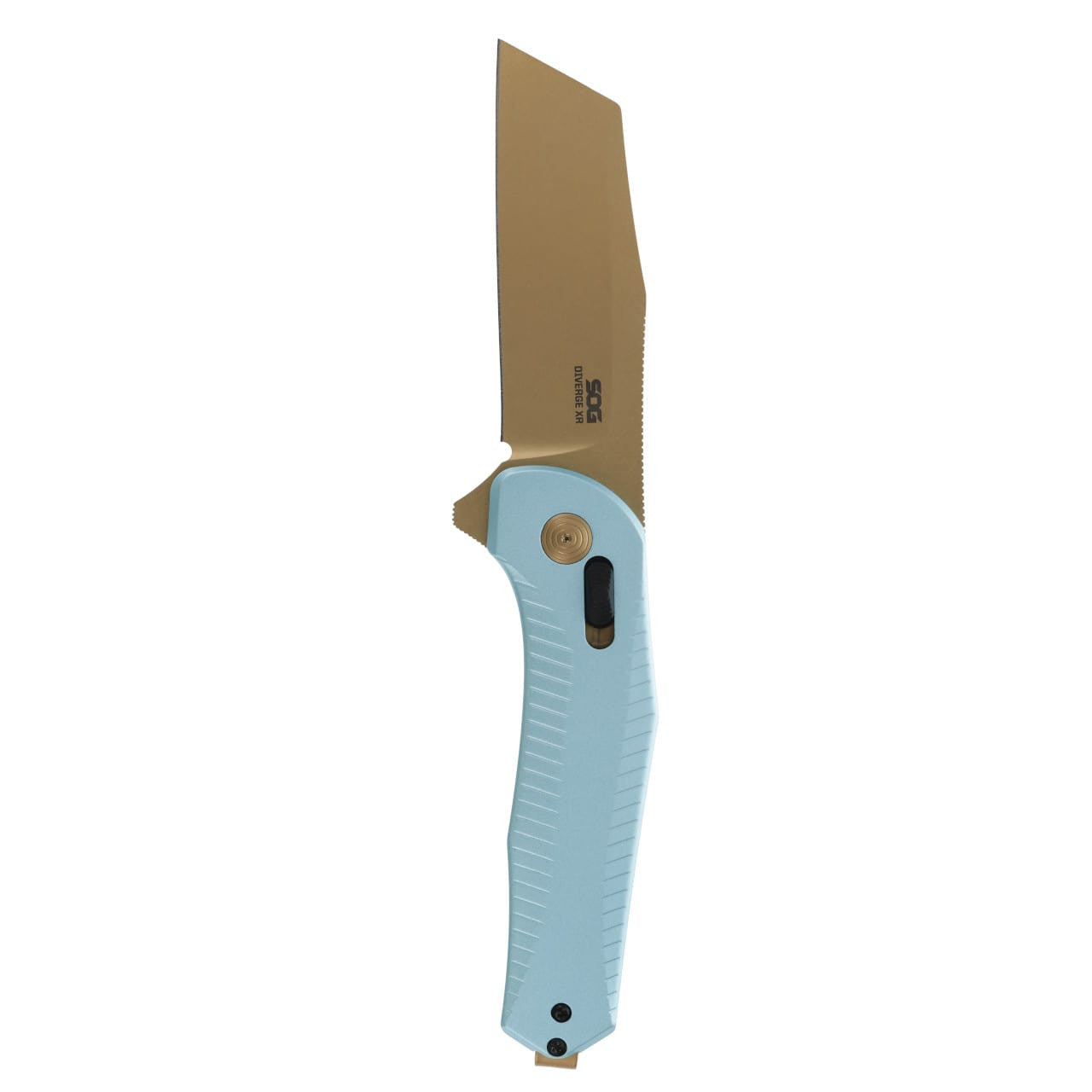 SOG Diverge XR Folding Knife w/ Light Blue 6061 Aluminum Handle – Gold D2 Steel Blade