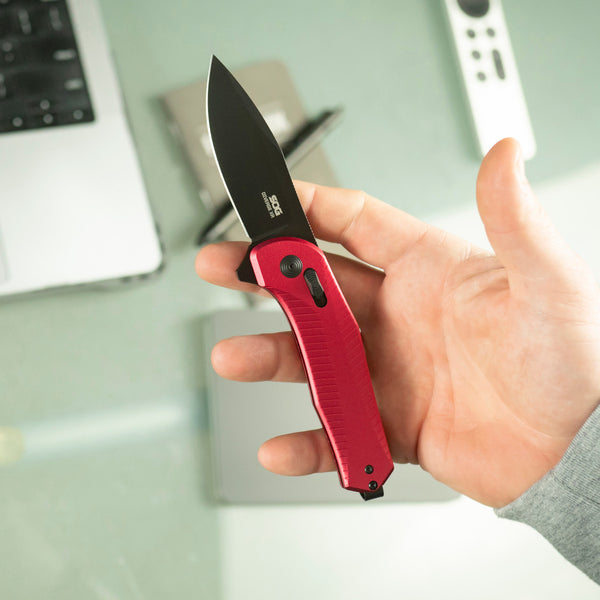 SOG Diverge XR Folding Knife w/ Red 6061 Aluminum Handle – D2 Steel Blade
