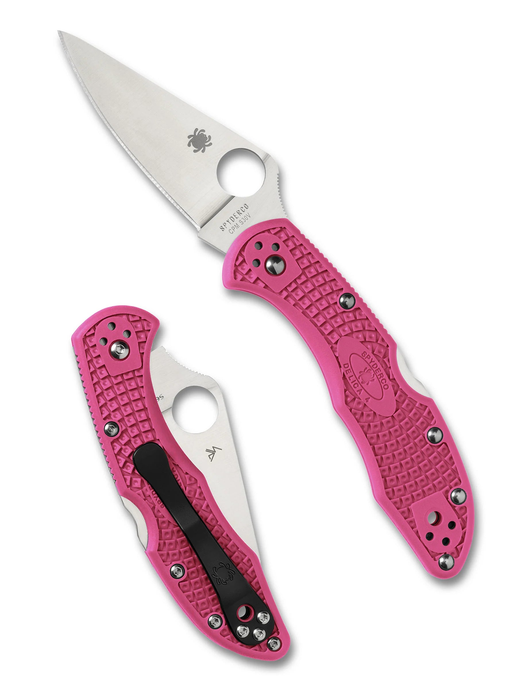 Spyderco Delica 4 Flat Ground Folding Knife – S30V, Pink Handle C11FPPNS30V
