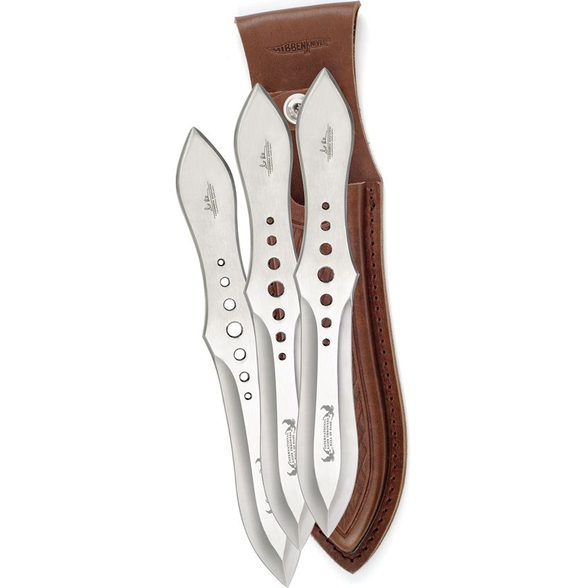 Gil Hibben Competition Throwing Knife Triple Set w/ Leather Sheath – Large | United Cutlery