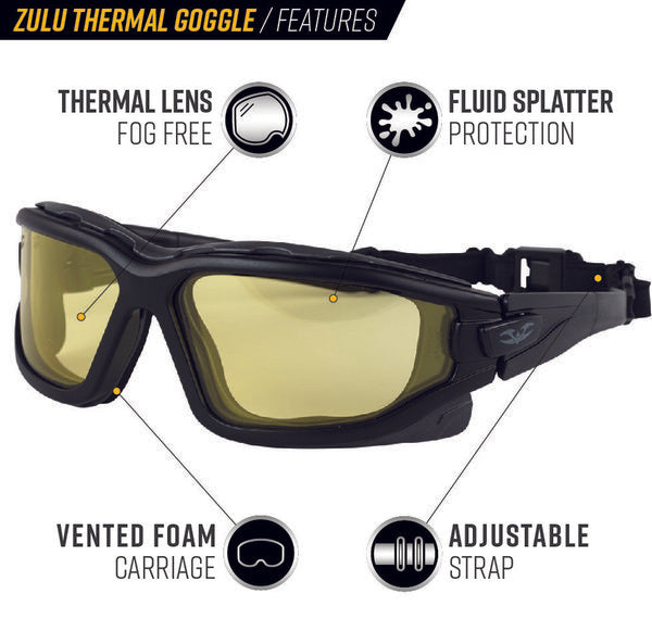 Valken Zulu Thermal Anti-Fog Airsoft Goggles – Yellow Lens, Regular Fit | Valken