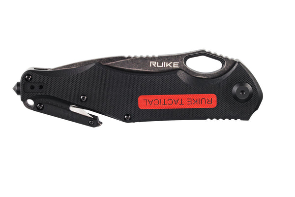Ruike M195 Rescue Folding Knife – Black w/ D2 Steel Combo Edge | Ruike