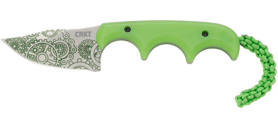 CRKT Minimalist “Bowie” Fixed Blade Knife – Green w/ Gear Pattern | CRKT