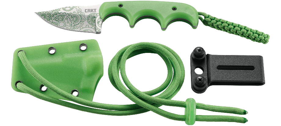 CRKT Minimalist “Bowie” Fixed Blade Knife – Green w/ Gear Pattern | CRKT