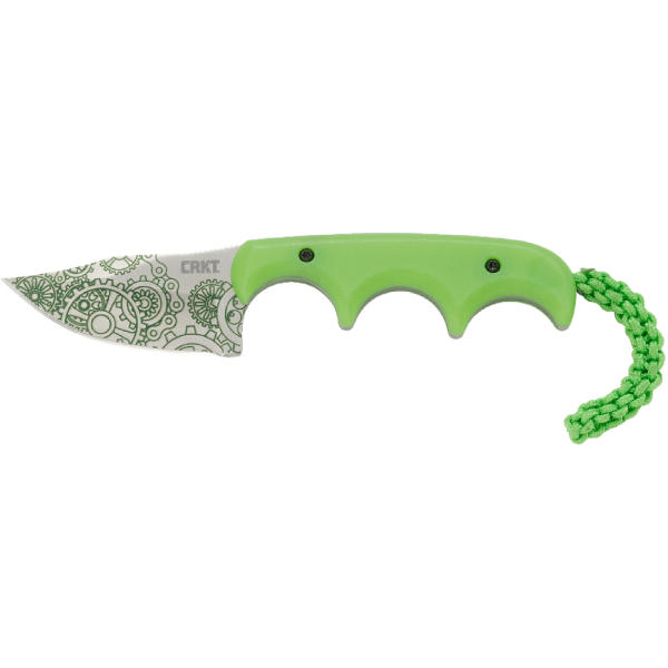 CRKT Minimalist “Bowie” Fixed Blade Knife – Green w/ Gear Pattern | CRKT