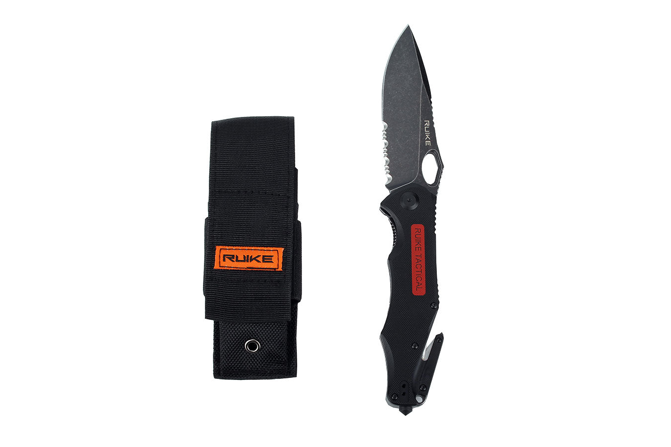 Ruike M195 Rescue Folding Knife – Black w/ D2 Steel Combo Edge | Ruike