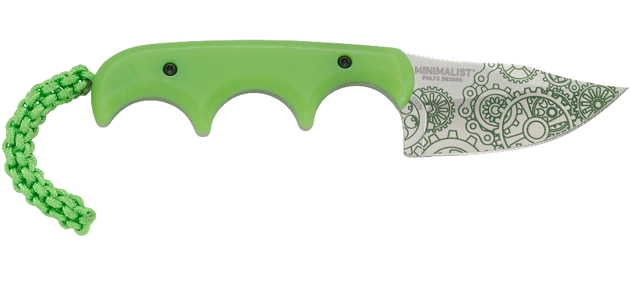 CRKT Minimalist “Bowie” Fixed Blade Knife – Green w/ Gear Pattern | CRKT