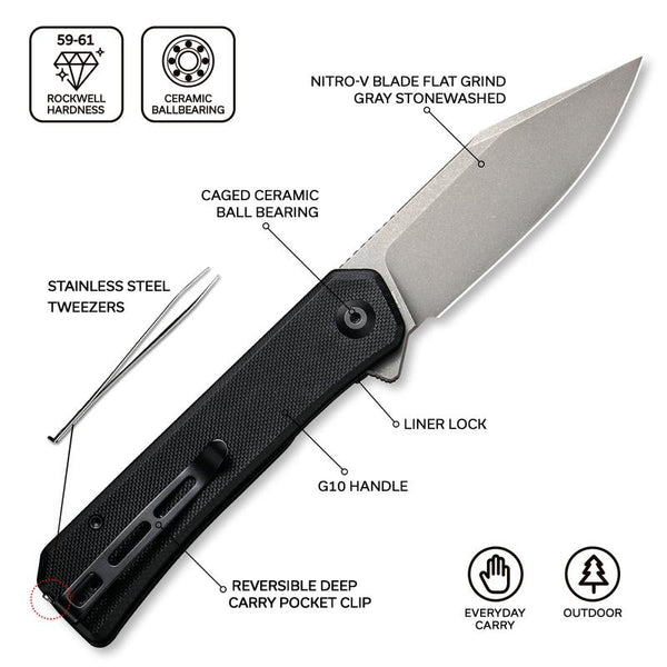 Civivi Relic Folding Knife – Stonewashed Clip-point Blade w/ Black G10 Handle | Civivi Knives