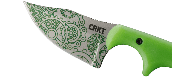 CRKT Minimalist “Bowie” Fixed Blade Knife – Green w/ Gear Pattern | CRKT