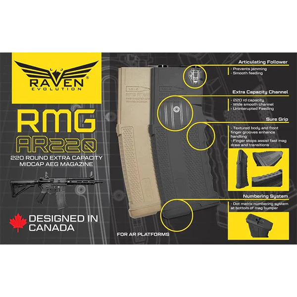 Raven RMG AR220 Extra Capacity Midcap Magazine for M4s – 220 rds Black | Raven Evolution