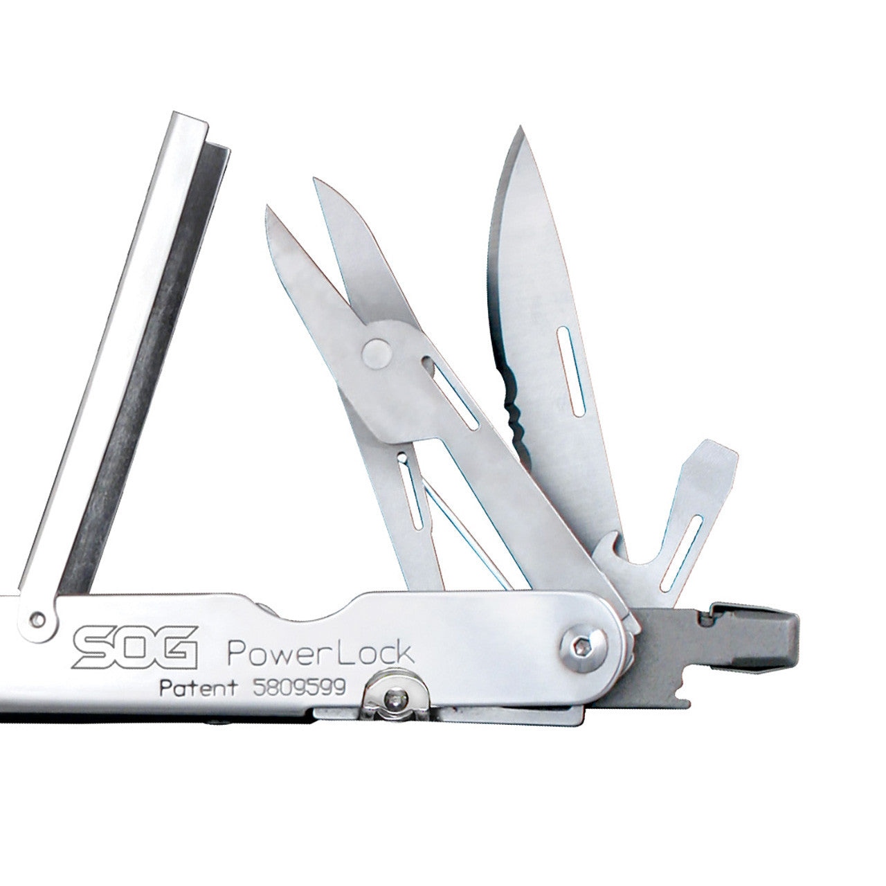 SOG PowerLock Multitool – Satin, w/ Scissors & Nylon Pouch | SOG Knives