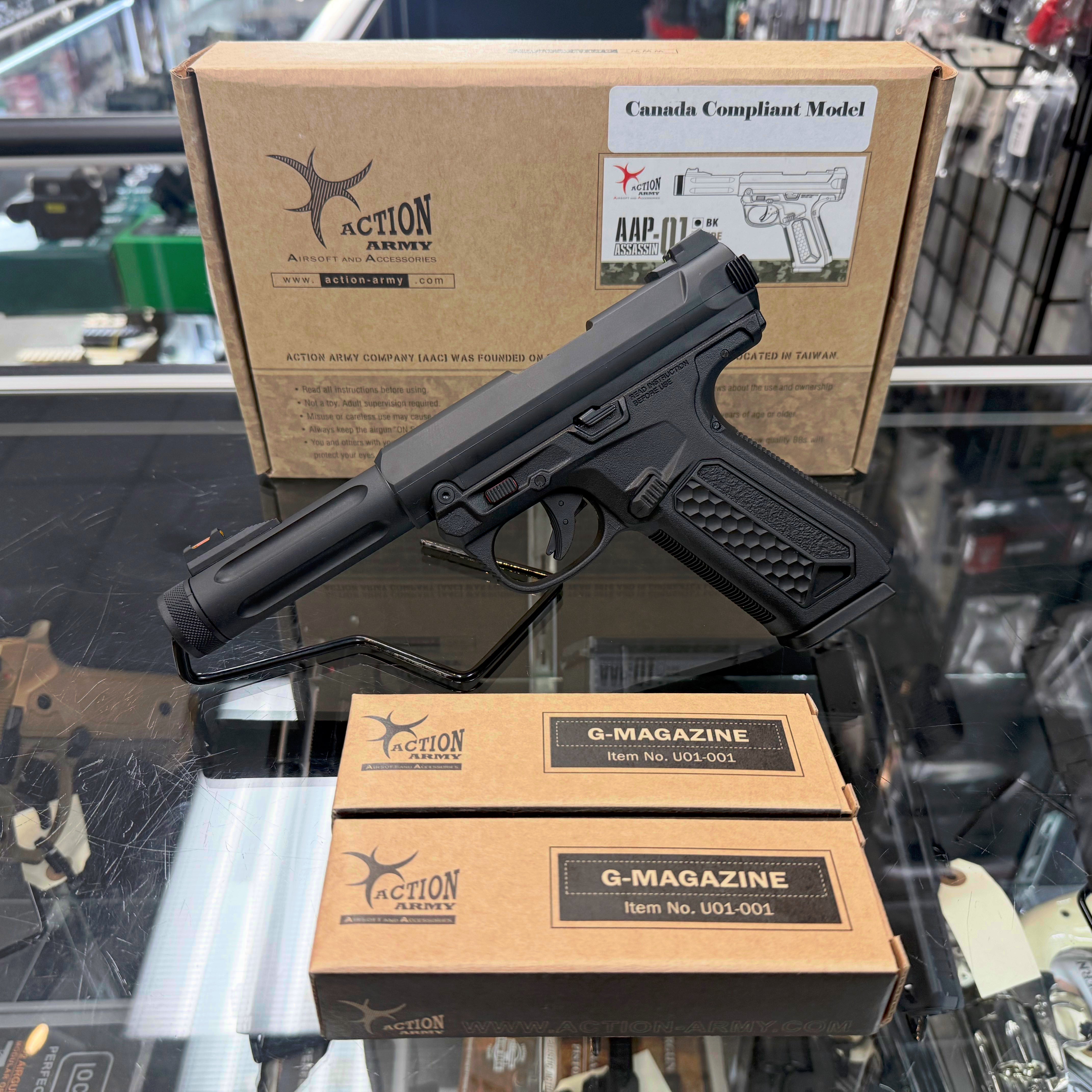Action Army AAP-01 Black Gas Blowback Pistol w/ 2 Mags Combo