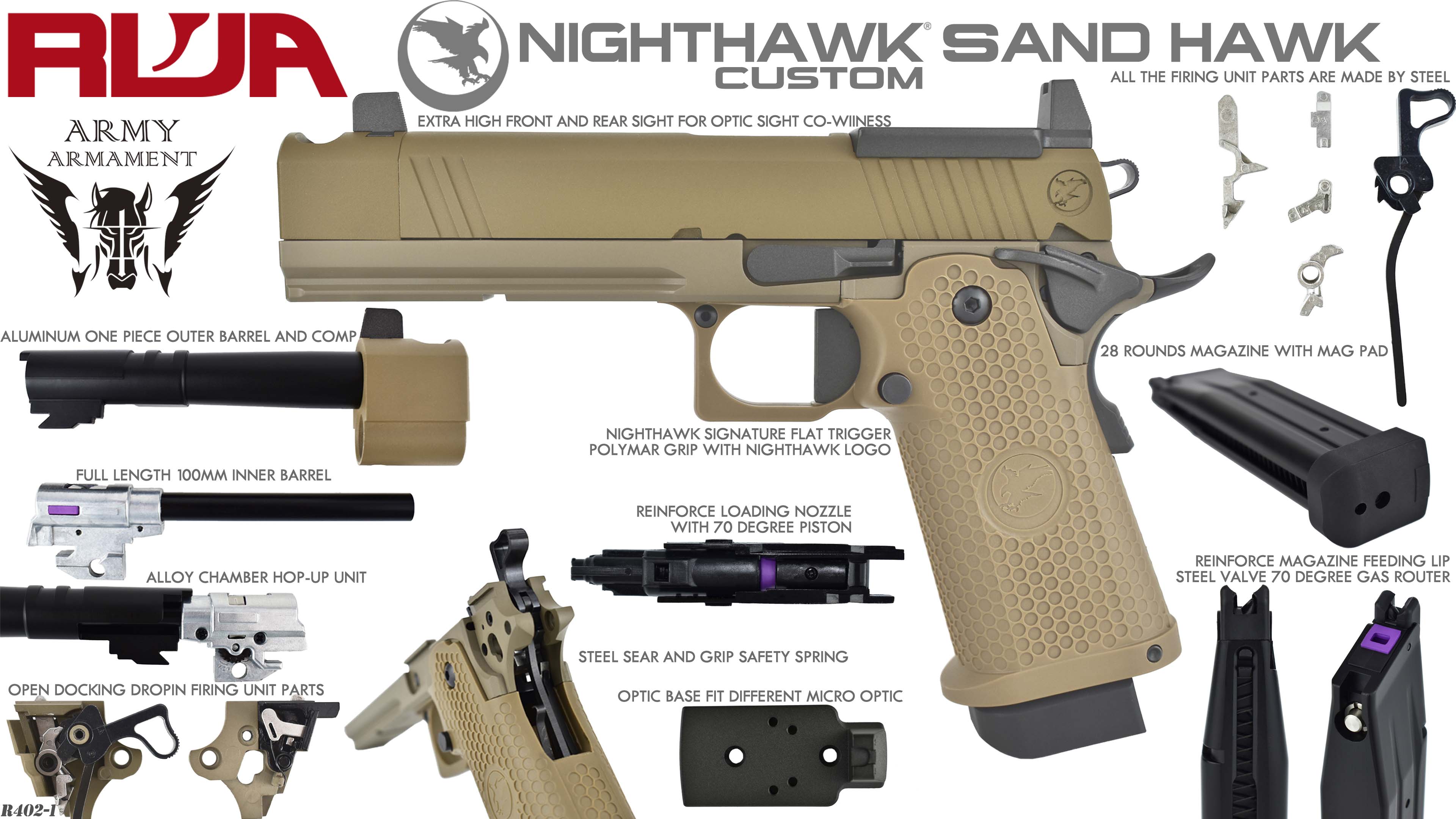 Army Armament/RWA Nighthawk Custom Sand Hawk Gas Blowback Airsoft Pistol