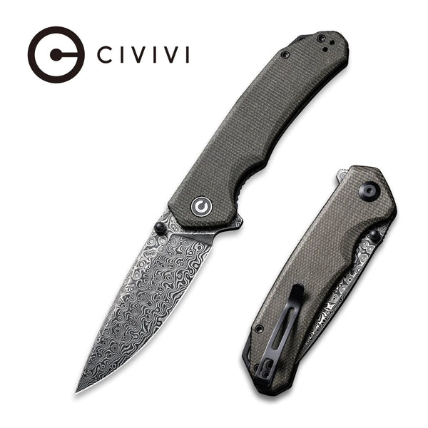 Civivi 2102DS-3 Brazen Flipper Folding Knife – Damascus Blade w/ Dark Green G10 Handle | Civivi Knives