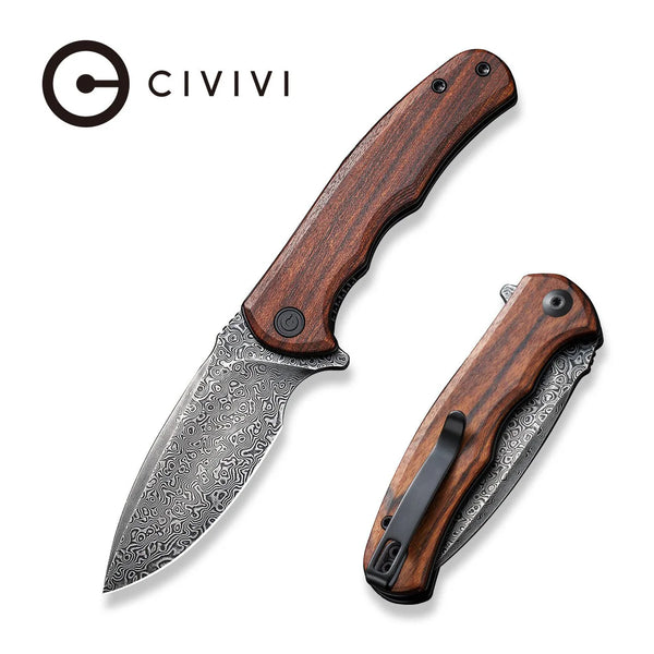 Civivi C18026C-DS1 Mini Praxis Folding Knife w/ Wooden Handle – Damascus Steel