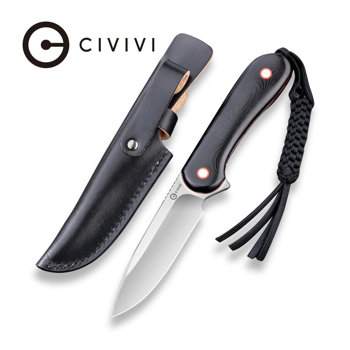 Civivi C2104A Fixed Blade Elementum w/ Contoured Black G10 Handle & Leather Sheath – D2 Steel