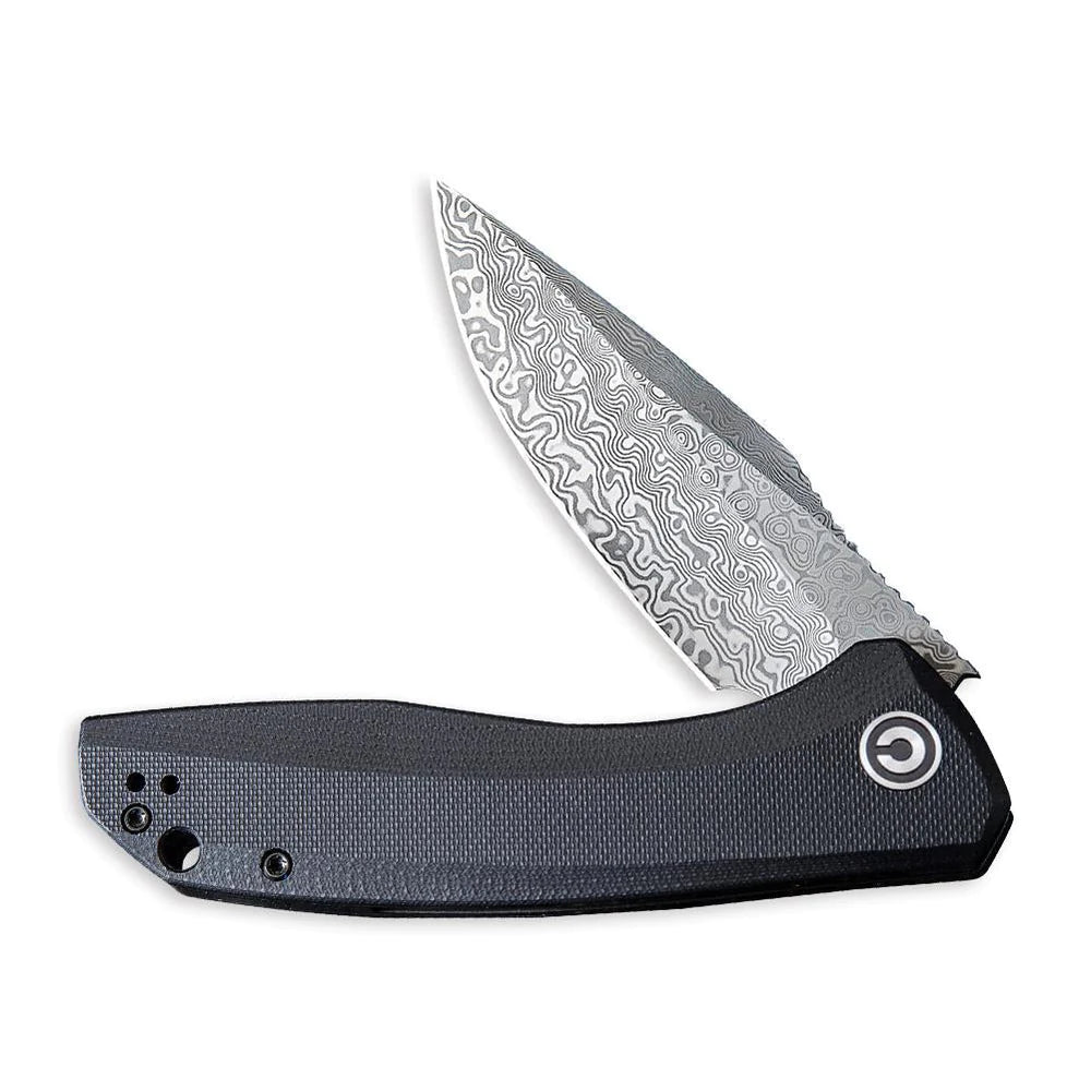 Civivi C801DS Baklash Flipper Folding Knife – Damascus Blade w/ Black G10 Handle