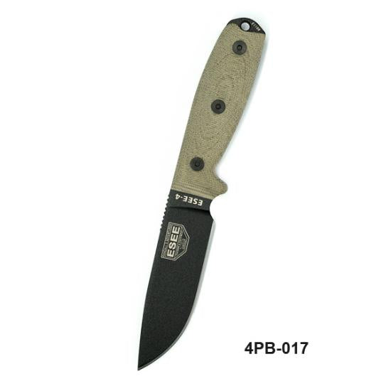 Esee 4-PB-017 Fixed Blade Survival Knife w/ Black Molded Sheath & 3D Micarta Handle – 1095 Carbon Steel