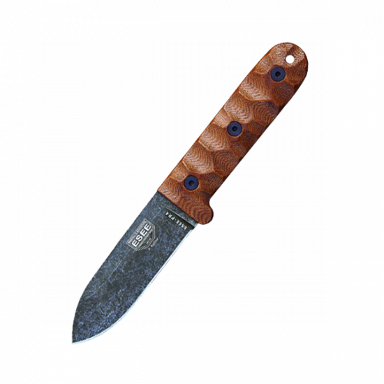 ESEE PR4-BO Fixed Blade Survival Knife w/ Sculpted Micarta Handle & Leather Sheath – 1095 Carbon Steel