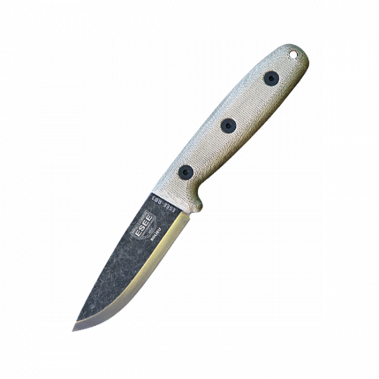 ESEE RB3-BO Fixed Blade Survival Knife w/ Micarta Handle & Leather Sheath – 1095 Carbon Steel