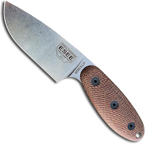 ESEE Sencillo-M Fixed Blade Survival Knife w/ Micarta Handle & Kydex Sheath – CPM-Magnacut Steel