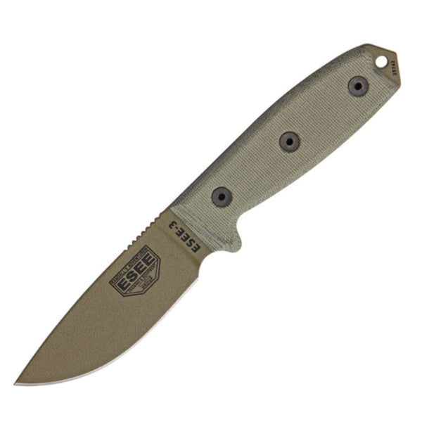 ESEE 3-P-DT Fixed Blade Knife – 1095 High Carbon Steel with OD Green Molded Sheath