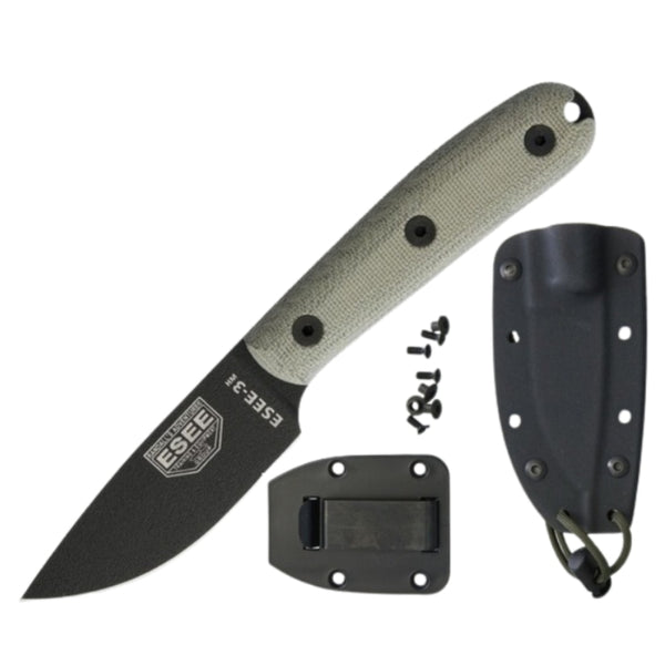 Esee 3HM-K Fixed Blade Survival Knife w/ Micarta Handle & Kydex Sheath – 1095 Carbon Steel