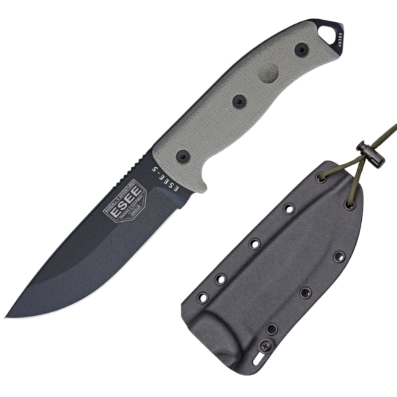 ESEE 5P-E Fixed Blade Survival Knife w/ G10 Handle & Kydex Sheath – 1095 Carbon Steel